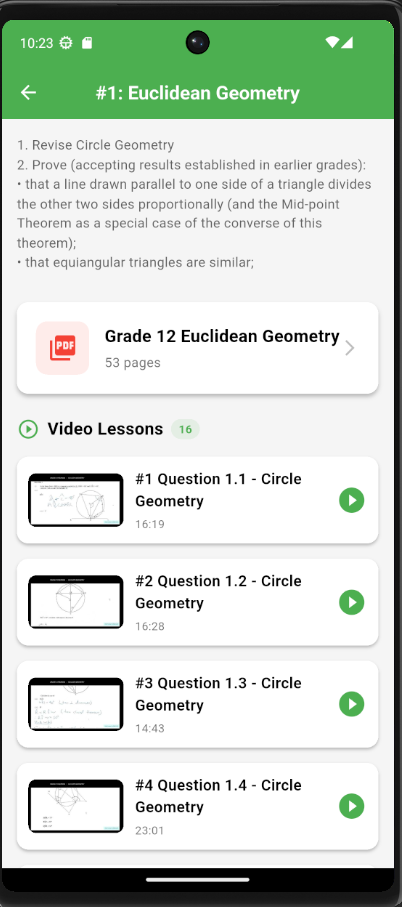Topic Screen with PDF and Videos